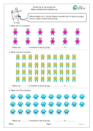 Preview of worksheet Divide by 4 equal groups