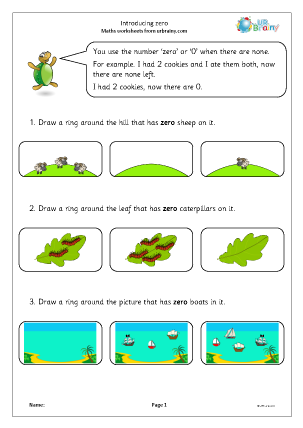 Preview of worksheet Introducing zero