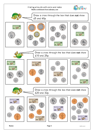 Preview of worksheet Finding amounts with coins and notes