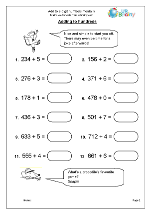 Add to 3-digit numbers mentally