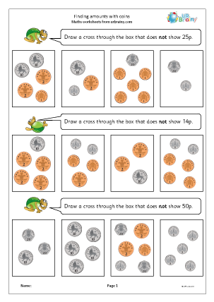 Preview of worksheet Finding amounts with coins