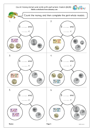 Preview of worksheet Dollars and cents with part-whole models (AUD)