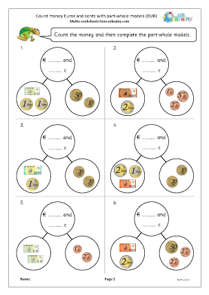 Preview of worksheet Euros and cents with part-whole models (Euros)