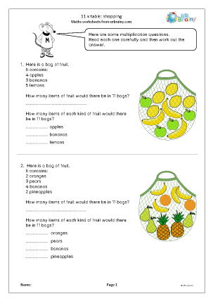Preview of worksheet 11 times table: shopping