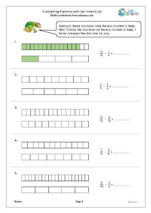 Preview of worksheet Subtracting fractions with bar models (2)