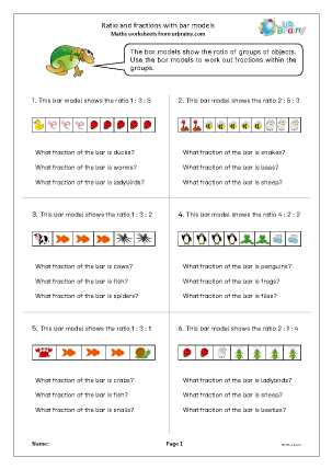 Preview of worksheet Ratio and fractions with bar models