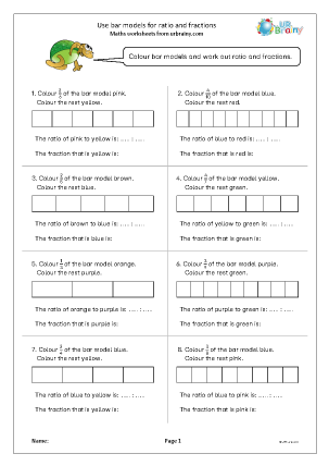 Preview of worksheet Use bar models for ratio and fractions