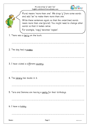 Preview of worksheet Plurals: add 'ies'