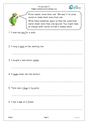 Preview of worksheet Plurals: add 's'