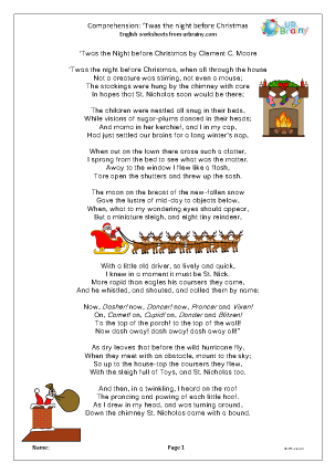 Preview of worksheet Twas The Night Before Christmas