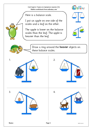 Preview of worksheet Compare mass (1)