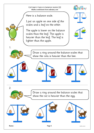 Preview of worksheet Compare mass (2)