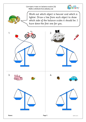 Preview of worksheet Compare mass (3)