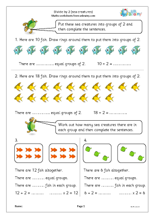 Preview of worksheet Divide by 2 (sea creatures)