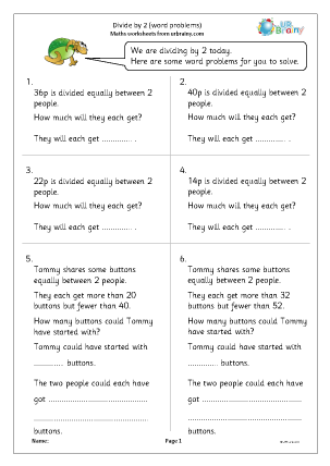 Preview of worksheet Divide by 2 (word problems)
