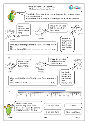 Preview of worksheet Word problems: cm and mm (1)