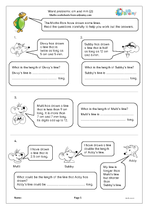 Preview of worksheet Word problems: cm and mm (2)