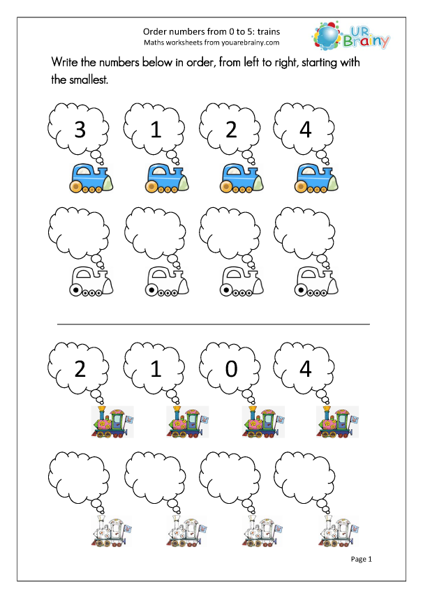 order four numbers trains ordering numbers maths worksheets for