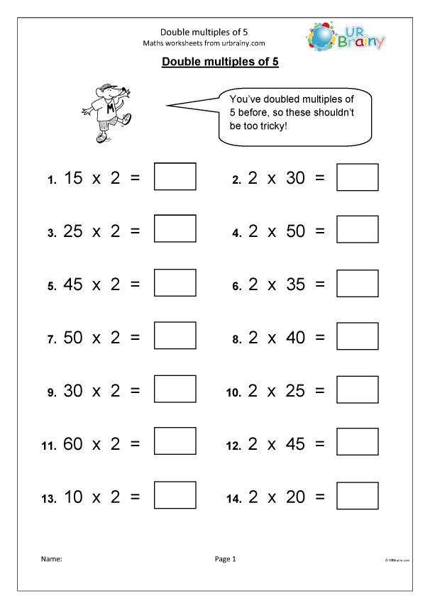 Doubling Multiples Of 5 Multiplication Maths Worksheets For Year 3