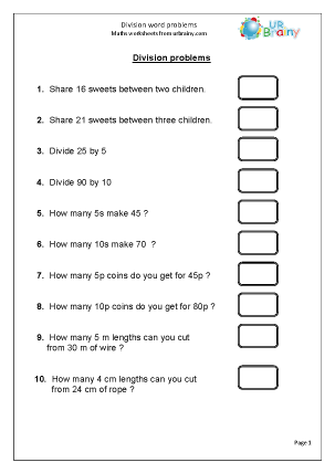 Preview of worksheet Division word problems