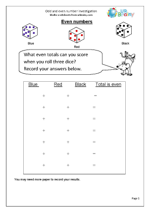 Preview of worksheet Odd and even number investigations