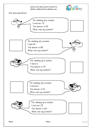 Preview of worksheet Solve one step word problems