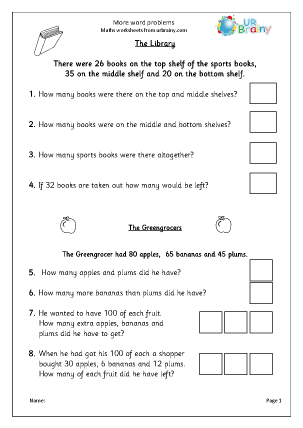 Preview of worksheet More word problems