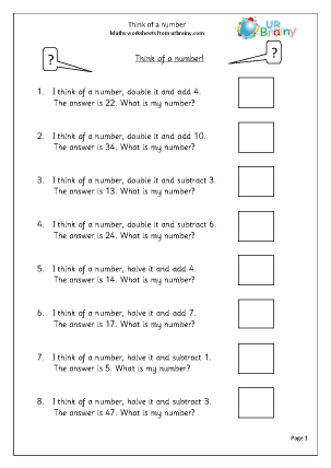 Preview of worksheet Think of a number