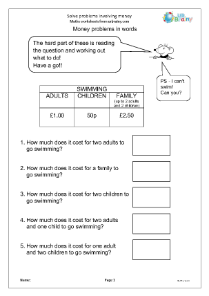 Preview of worksheet Money problems