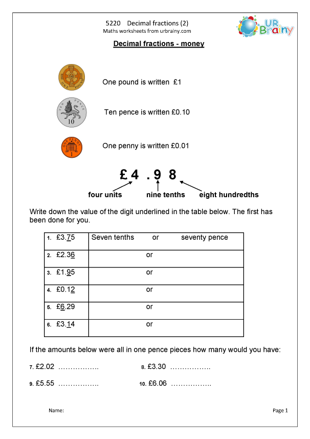 Preview of ' Decimal fractions (2) '