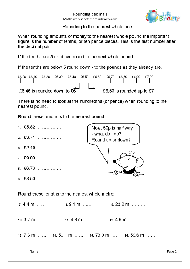 Rounding Decimals Fraction And Decimal Worksheets For Year 5 age 9