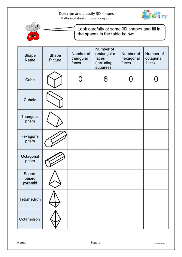 Describe and classify 3D shapes - Geometry (Shape) for year 5 (age 9-10) by  URBrainy.com