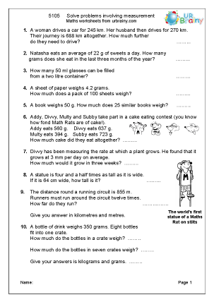 Reasoning/Problem Solving Maths Worksheets For Year 5 (Age 9-10) - Urbrainy.com