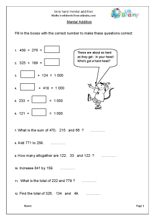 very hard mental addition addition for year 6 age 10 11 by urbrainycom