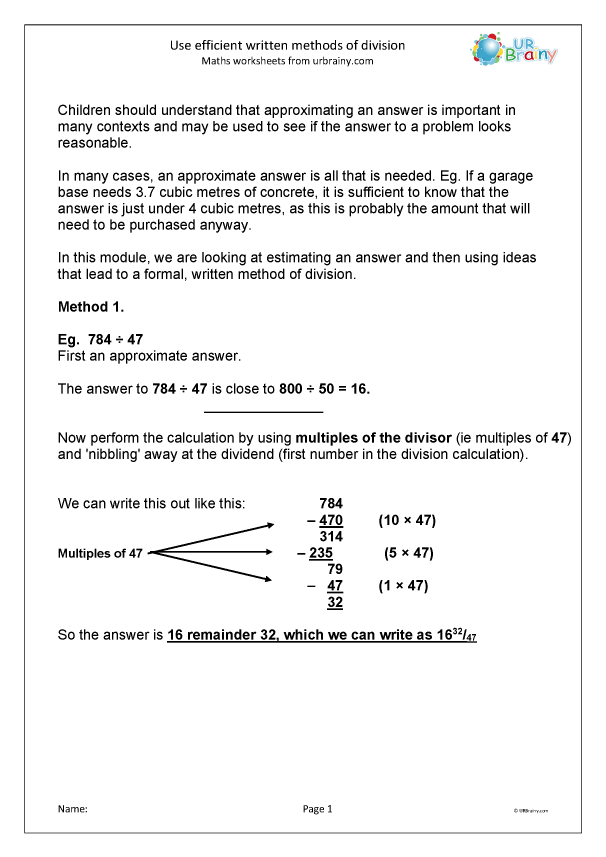 Preview of 'Efficient written methods of division'