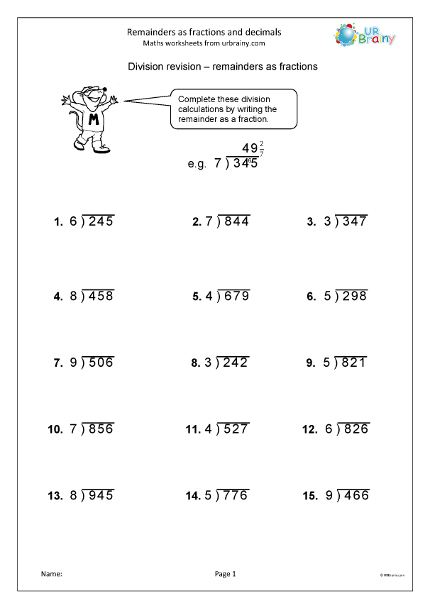 Remainders As Fractions Division By URBrainy