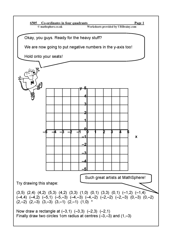co ordinates in four quadrants geometry shape maths worksheets for