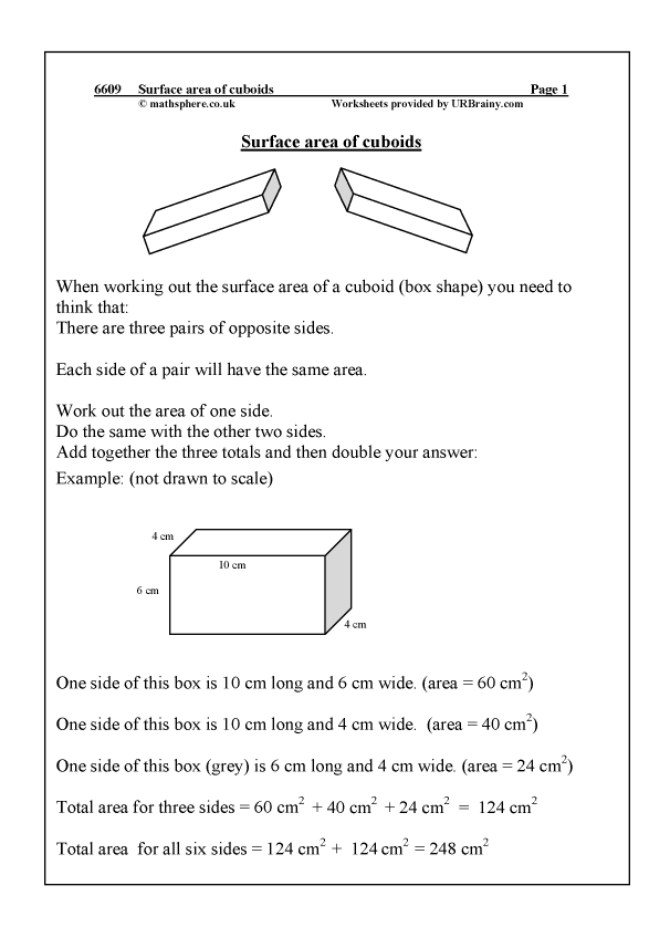 Surface Area Of Cuboids Measuring In Year 6 Age 10 11 By Urbrainy Com