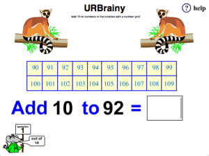 Preview of game  Add 10 to Numbers in the 90s with a Number Grid