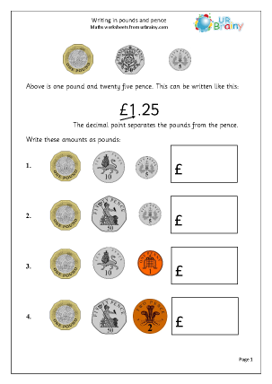 Preview of worksheet Writing in pounds and pence 