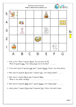 Preview of worksheet Easter: position and direction 