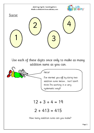 Preview of worksheet Adding digits