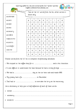 Preview of worksheet double consonant  cc harder words