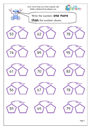 One more than: numbers above 50 - More Than or Less Than Maths