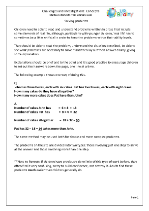 Preview of worksheet Challenges and Investigations in Year 5