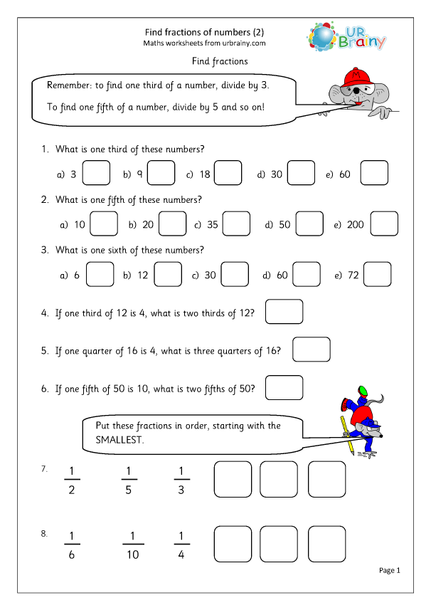 Find Fractions Of Numbers 2 Fraction Worksheets For Year 3 age 7 8