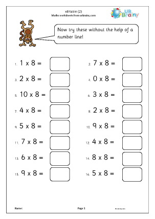 Preview of worksheet x8 table up to 10 (2)