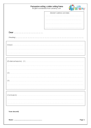 Preview of worksheet Letter writing frame