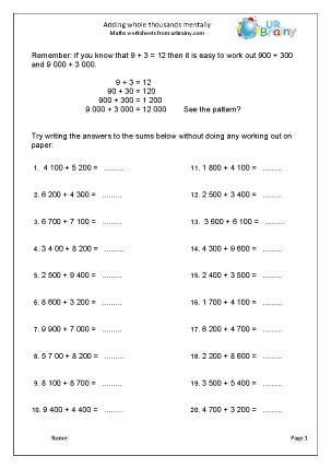 adding 4 digit numbers mentally addition in year 5 age