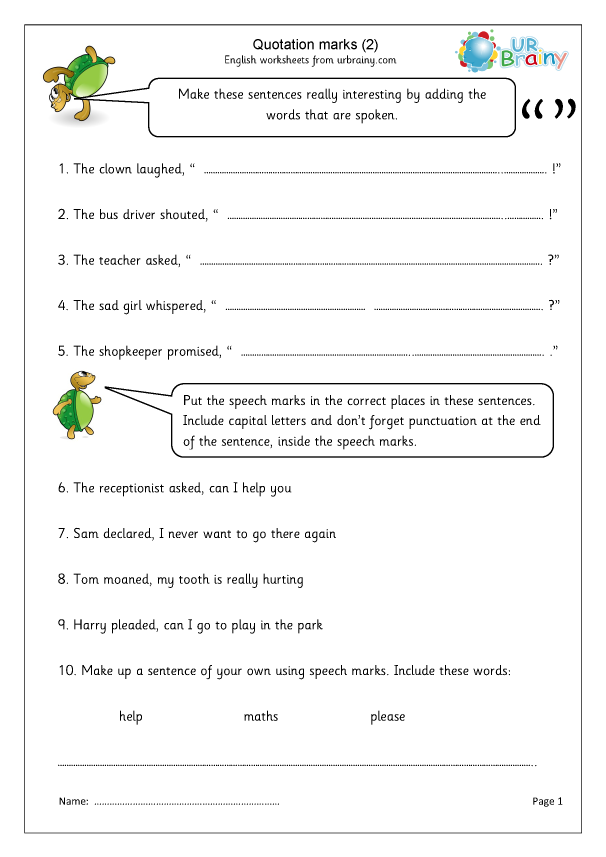 Quotation Marks 2 Sentences And Punctuation By URBrainy